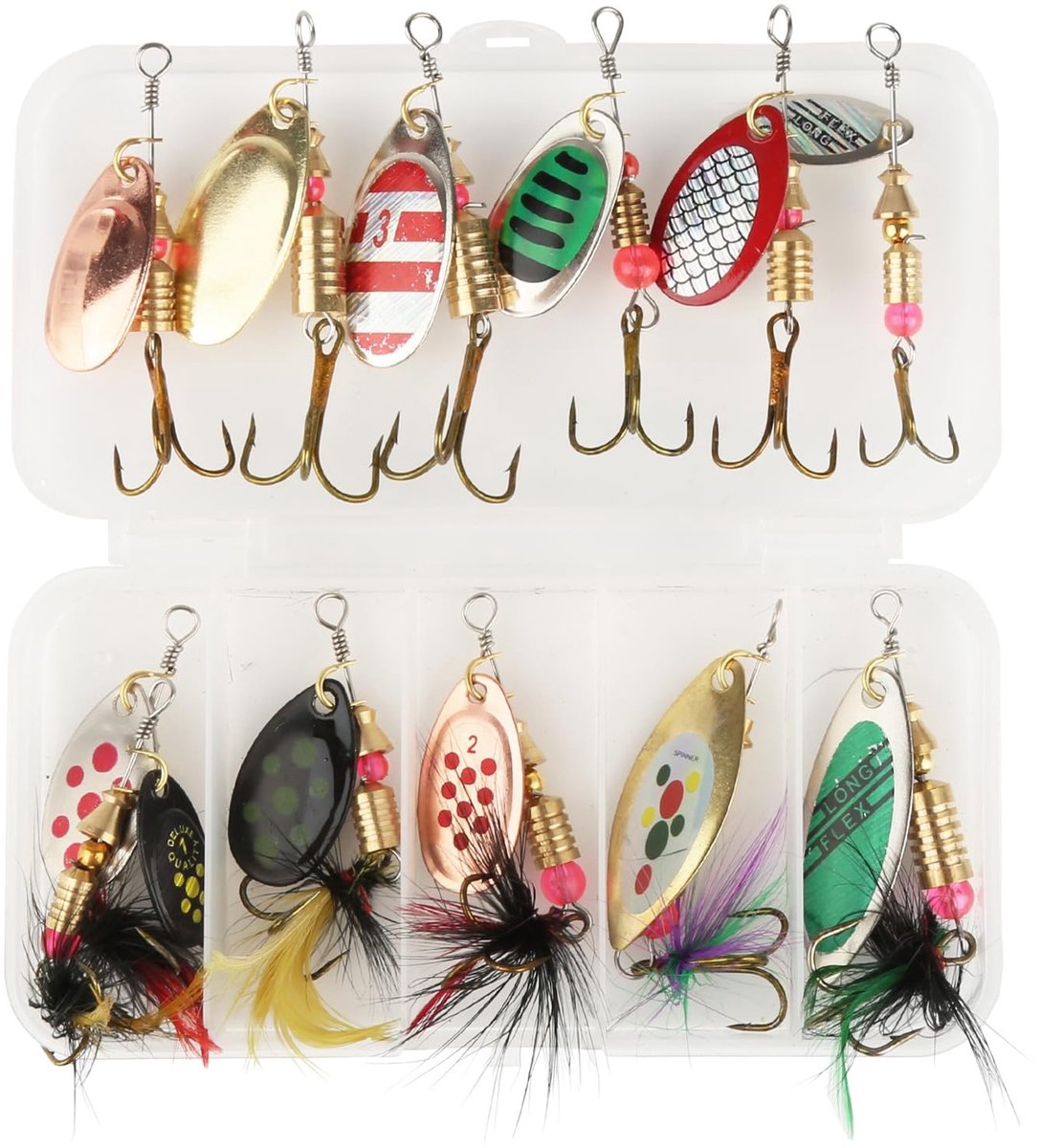 Dailygoods- Visspoelaas Set 12 Stuks - Blinkers - Veelkleurige Spinner - Lepel Aas - Voor Forel/Snoek/Bass - Inclusief Doos - Visspullen