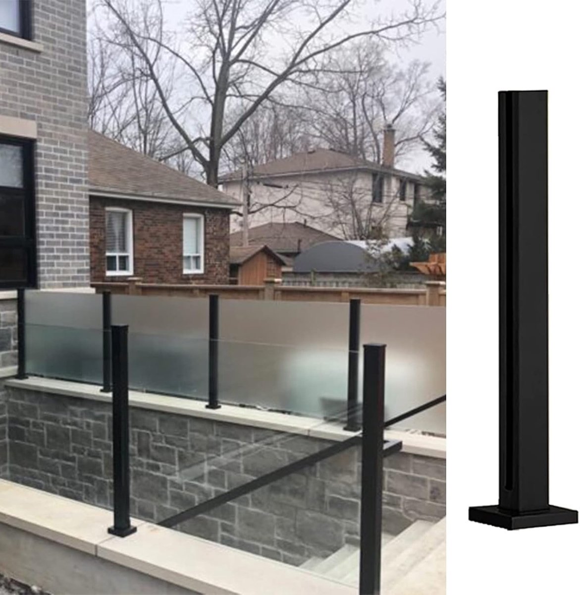 Glazen Balustrade Paal - Reling Spigot - Balkon Afschermen - Roestvrij Staal - 125 cm Hoog - Zwart