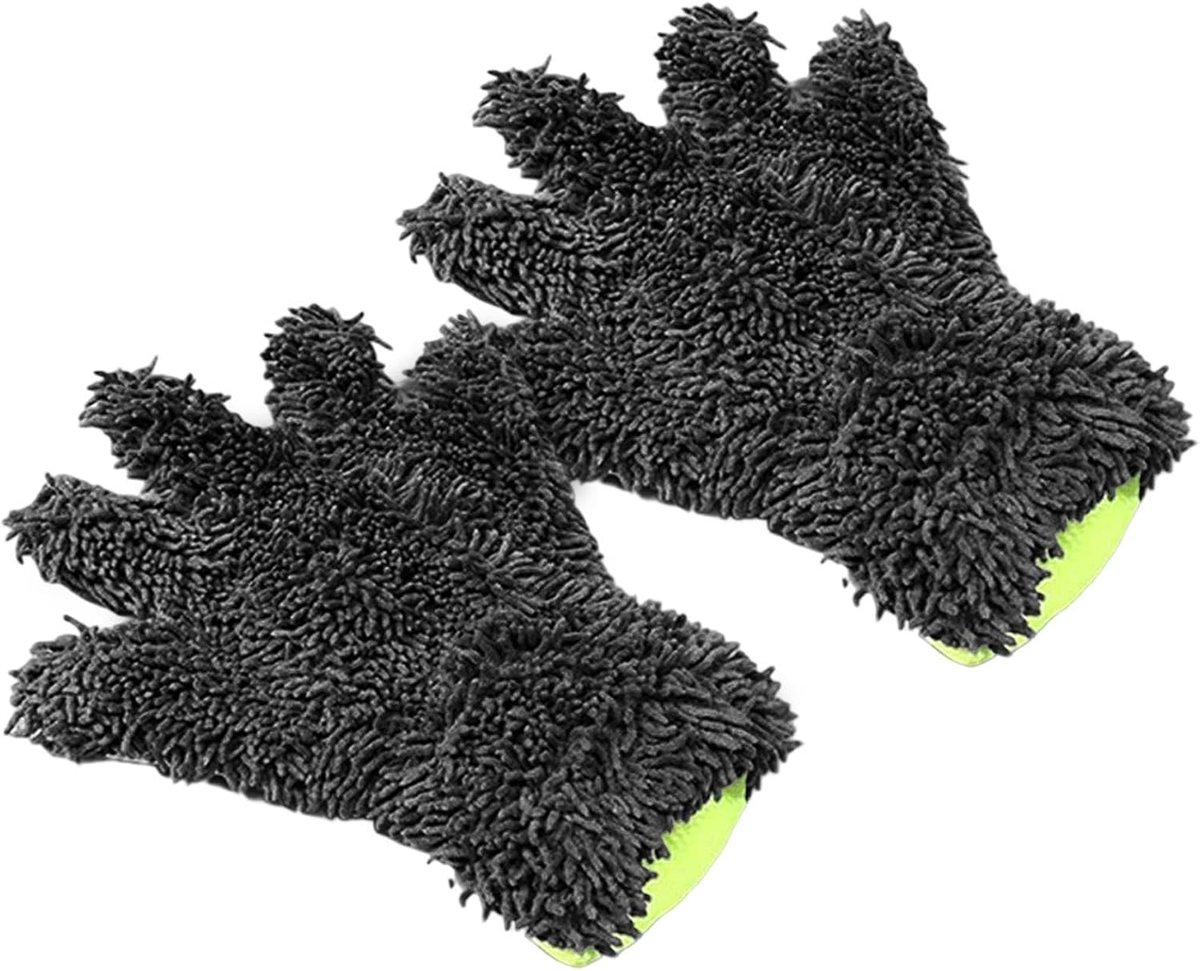 Auto Was Want - Reinigingshandschoenen Set - Voertuig Poetsen - Dubbelzijdig Schrobben - 2 Stuks - Grijs Groen