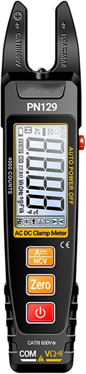 Digitale Klemmeter - U-vormige Tang - Stroom Meten - NCV Inductie Detectie - 12mm Klem - Zwart