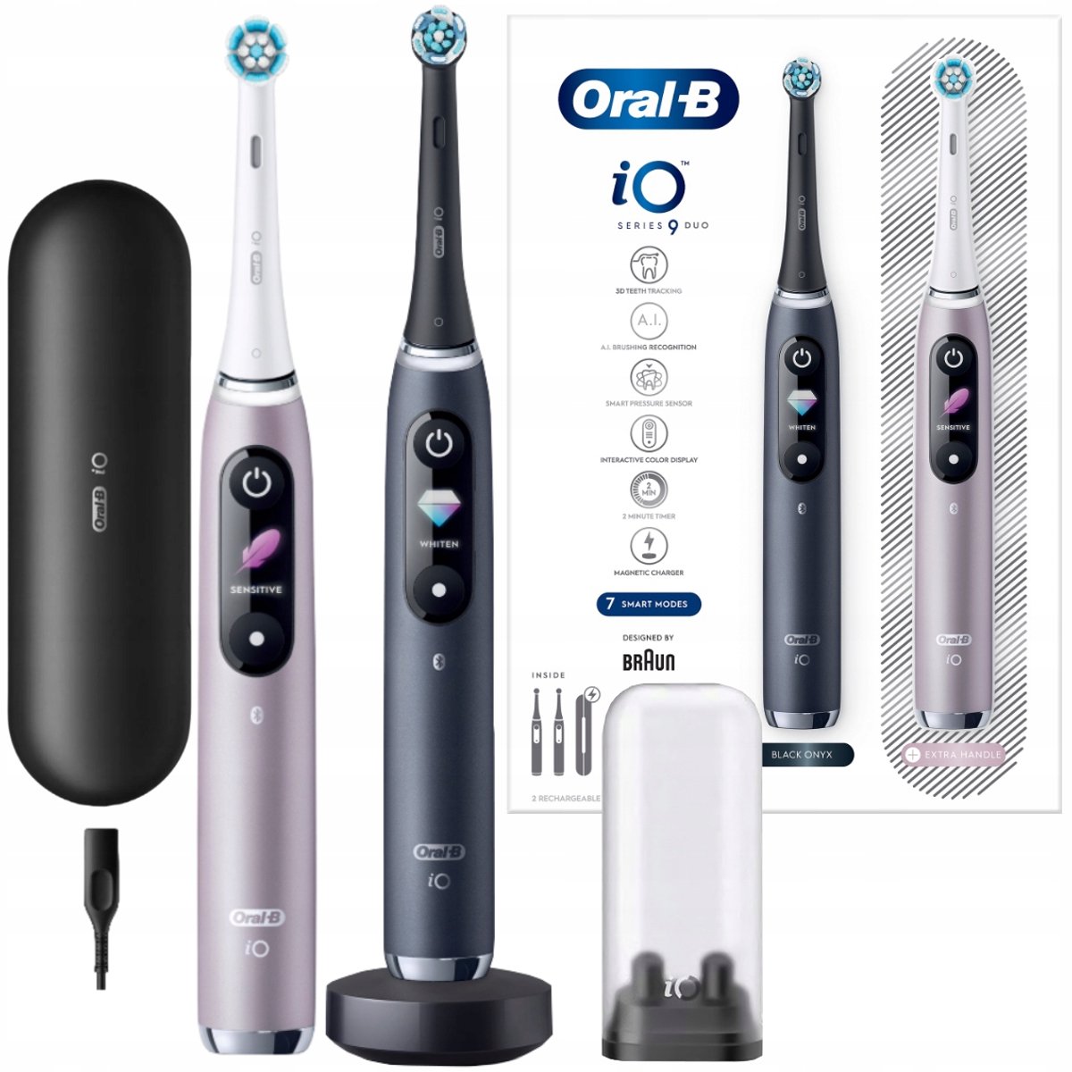 Oral-B iO Series 9 Duo - Sonische Tandenborstel - 7 poetsmodi - Kleurendisplay & app - Druksensor - reisetui
