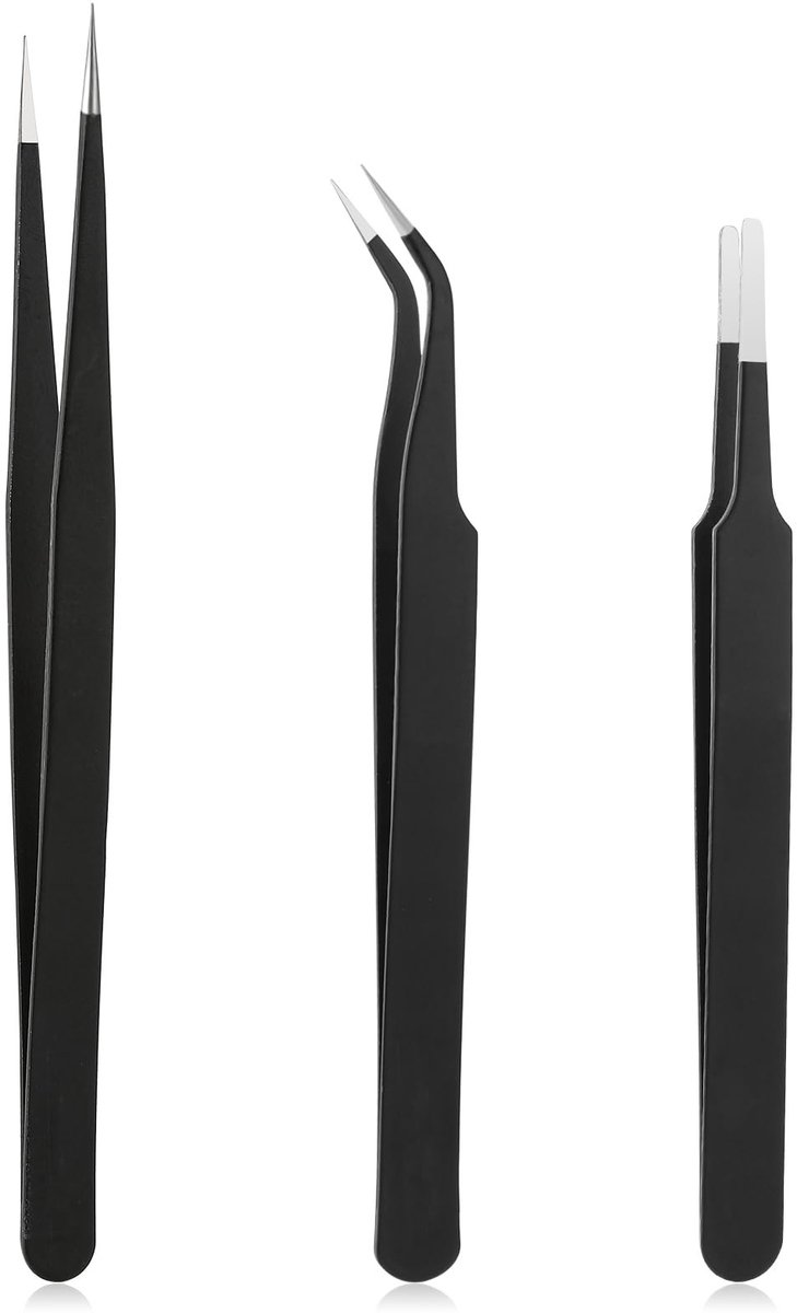 Dailygoods - 3 stuks ESD roestvrij staal precisie pincet, antistatische tip pincet set niet-magnetische veiligheid pincet set voor computers mobiele telefoons horloges elektronische reparaties doe-het-zelf