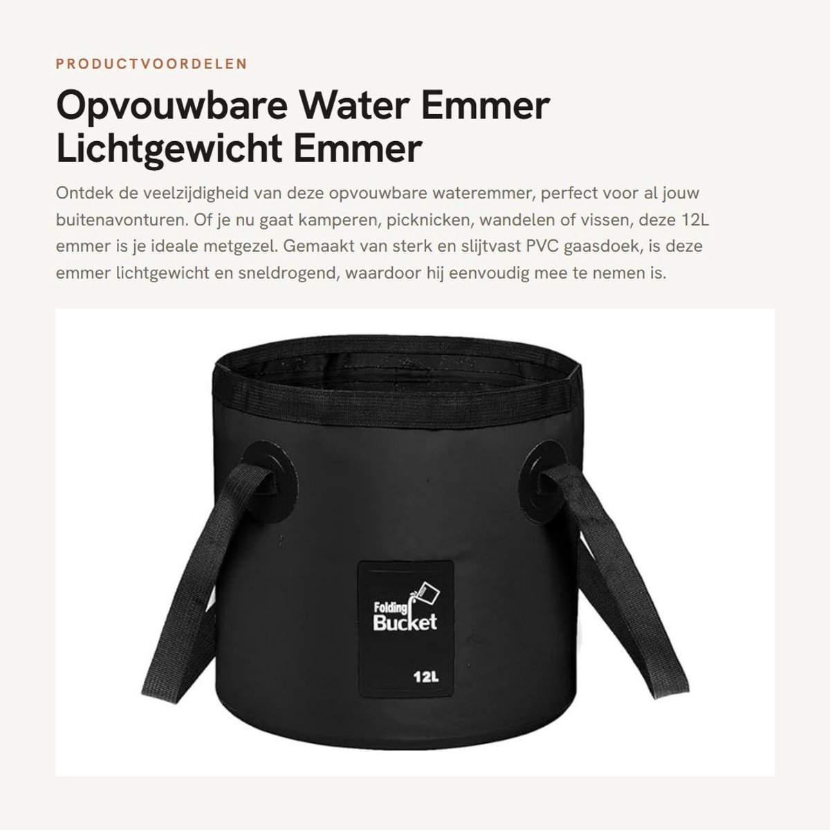 Dailygoods- Opvouwbare Emmer 12L - Lichtgewicht - PVC - Draagbaar - Sneldrogend - Geschikt voor Camping/Wandelen - Wateremmer