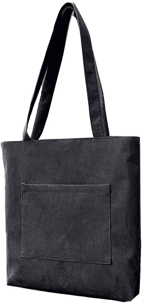 Dailygoods- Tote Bag Grote Capaciteit - School Tote Bag - Tote Bag met Rits - Corduroy - Zwart - 38x7x38 cm - Schoudertas
