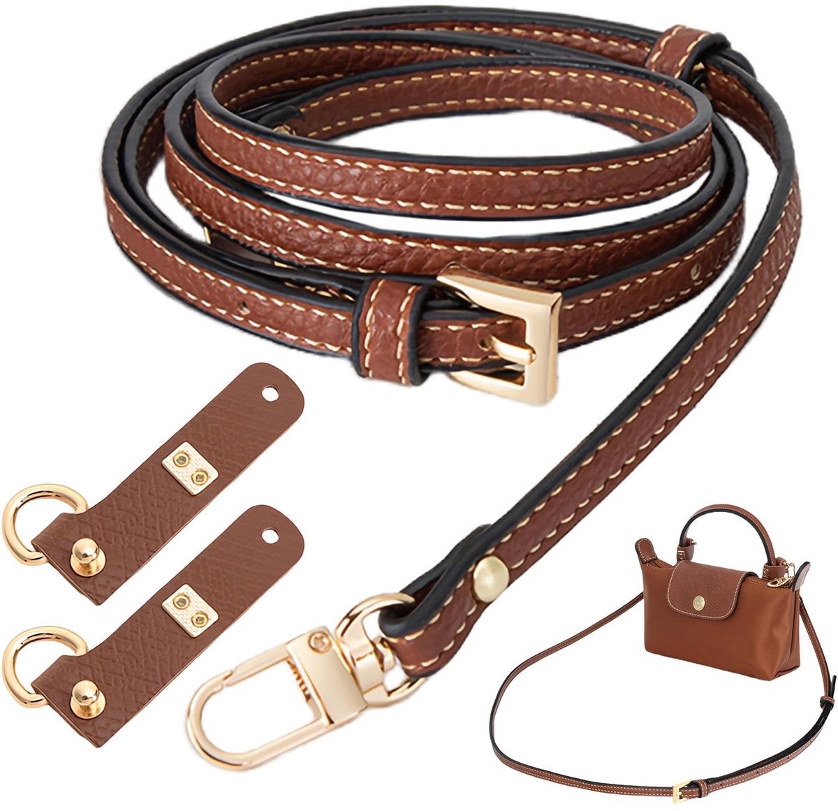Dailygoods - Schouderriem voor tas - Tas-accessoires - Leer en metaal - Bruin - DIY tasriem - Geschikt voor uniseks-volwassenen - 100-120 cm