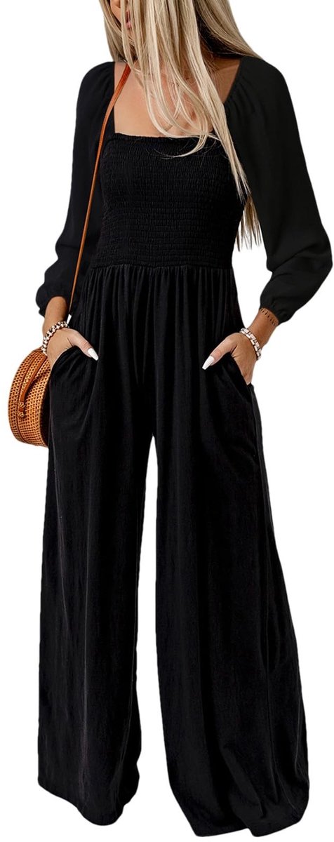 Dailygoods- Jumpsuit Dames Losse Overall - Eendelige Lange Mouw - Wijde Pijpen - Met Zakken - Casual Stijl - Comfortabele Pasvorm - Overalls