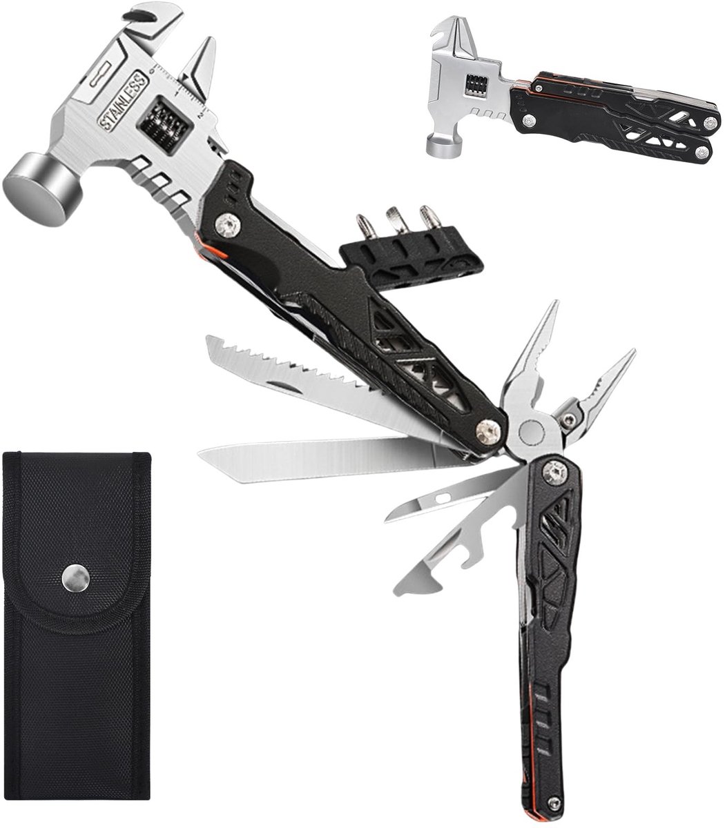 Dailygoods- Multitool Hamer 18-in-1 - Draagbare Tool - Opbergtas - Koolstofstaal - Roestvrij - Voor Kamperen/Wandelen - Gereedschap