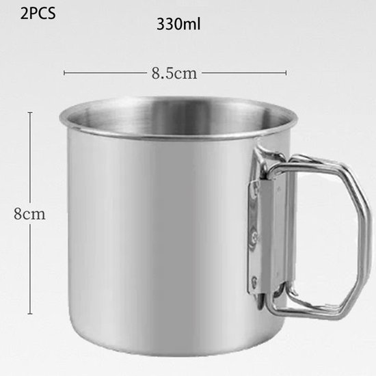 2 stuks - camping mok - camping mok rvs - opvouwbare beker - opvouwbare mok koffie - Waterfles voor op de camping - Waterfles voor buiten - Multifunctionele beker - 330ml - Geschikt voor picknicks wandelen en buitenactiviteiten — afbeelding 2