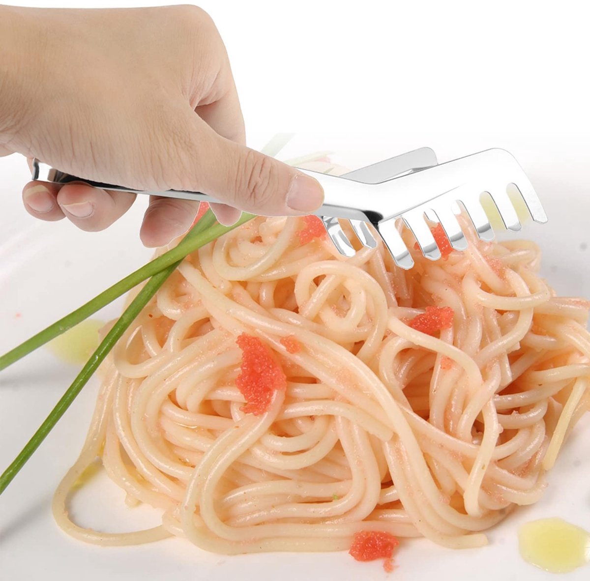 Dailygoods- Spaghettitang Ergonomisch - Roestvrij Staal - Multifunctioneel - Kamvormig - 19 x 9 x 1,5 cm - Comfortabele Grip - Pastatang