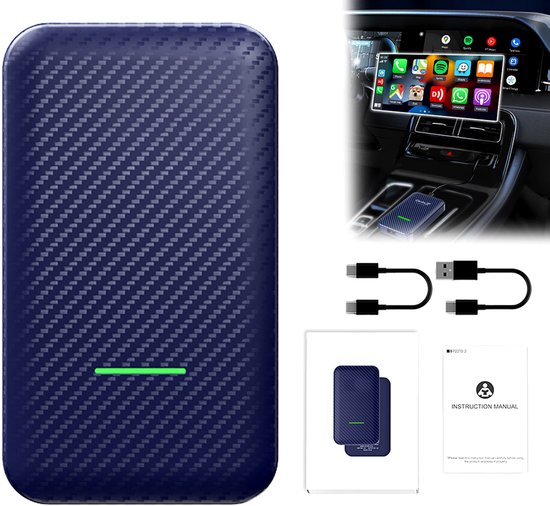 Draadloze auto-adapter - Draadloze USB-adapter - Ondersteunt Android Auto en CarPlay Bluetooth - Neutrale carbonvezelafwerking - Zet bedraad CarPlay en Android Auto eenvoudig om naar draadloos