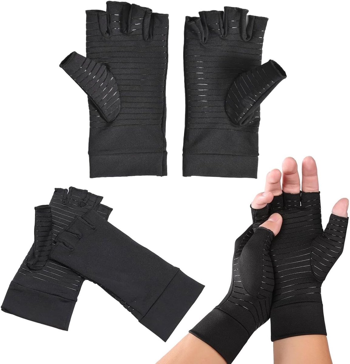 Dailygoods- Vingerbescherming Ademend - Vingerloze Beschermers - Handbeschermers - Fietsaccessoires - 2 Paar - Kopervezel 17,5/18,5 cm - Vingerhandschoenen