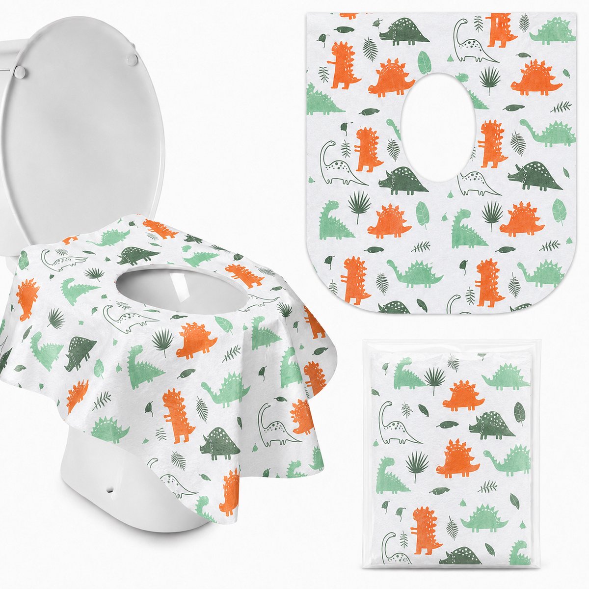 YYCHAN Toilet Seat Cover Papier - 100% Recycled Hygiënisch Papier - Doorspoelbaar - WC-Bril Bescherming - Geschikt Voor Op Vakantie Of Reis-Oranje Dinosaurus -12 Stuck