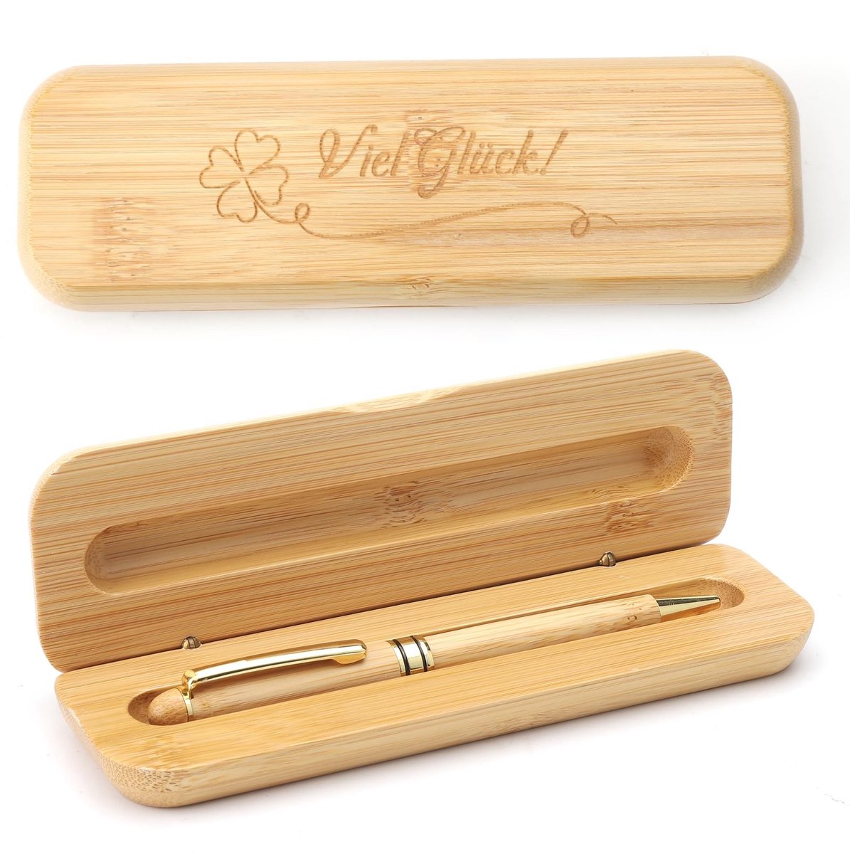 Dailygoods - HENGBIRD Veel succes cadeau houten balpen afscheidscadeau collega's nieuwe baan geschenken geschenken voor het begin van de studie klaverblad vierblad gravure geschenkdoos