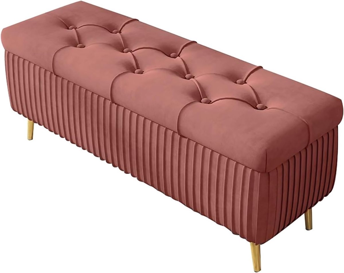 Opbergbank Fluweel - Zitpoef Luxe - Ruimte Organiseren - Stijlvolle Fluweel Stof - 80 cm - Roze