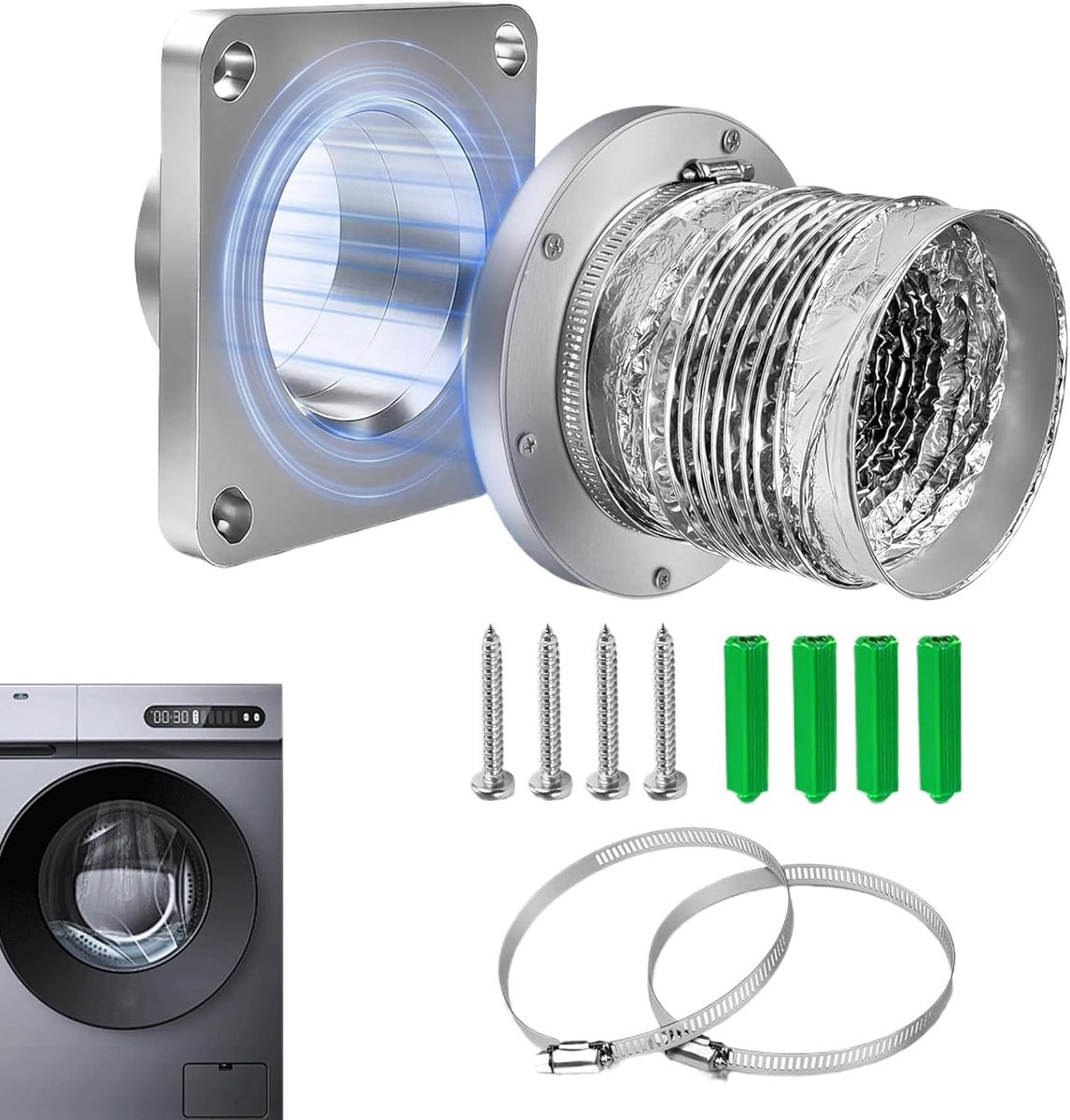 Magnetische Vent Connector Droger Uitlaat Efficiënte Luchtstroom Lekvrij Dubbel Ontwerp 23 x 15 cm Zilverkleurig