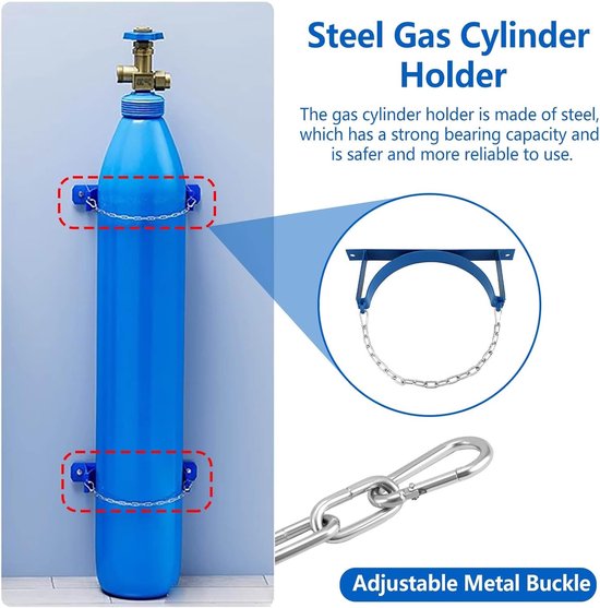 Cilinderhouder Set - Wandbeugels - Veilige Opslag - Verstelbare Keten - 40L Cilinders - Blauw — afbeelding 3