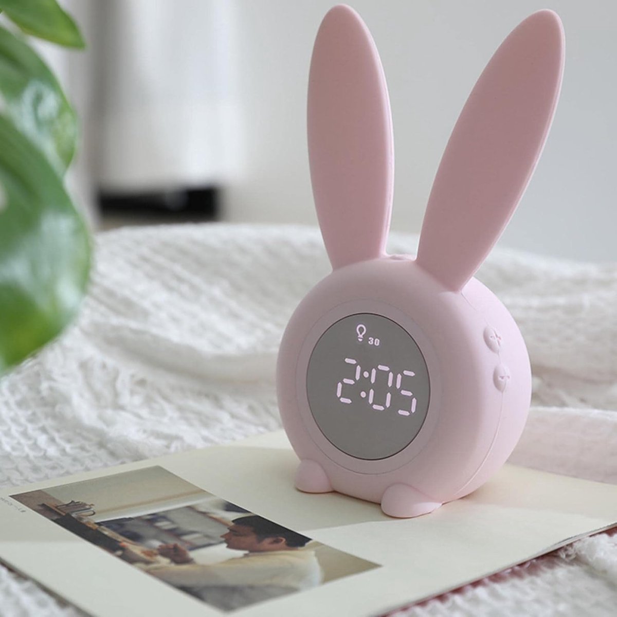 Konijn Wekker, Kids Licht Wekker Siliconen Inductie Nachtlampje Wekker Met Temperatuurweergave Voor Kinderen, Meisjes, Baby
