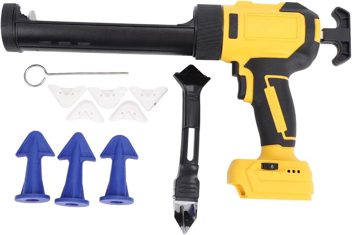 Draadloos Kitpistool - Kitspuit Accu - Naden Afdichten - 6 Snelheden Instelbaar - 800kg Stuwkracht - Geel