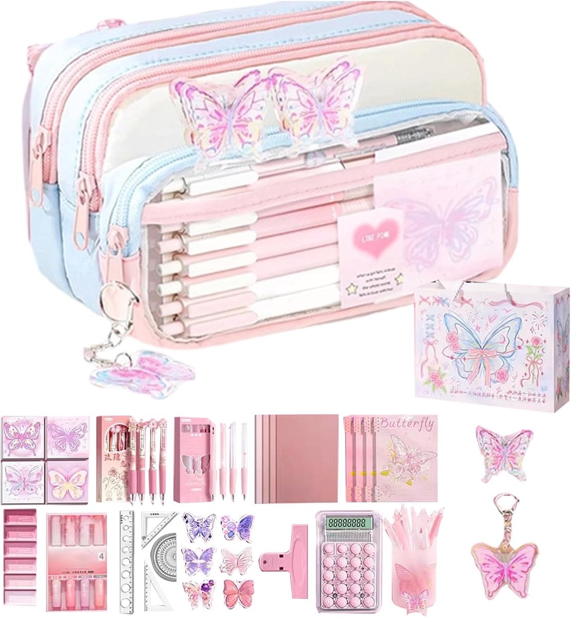 Potlood etui - Pennendoosje Organizer - Briefpapier Opbergen - Vlinderthema Design - 24.99 x 15.01 x 8 cm - Set