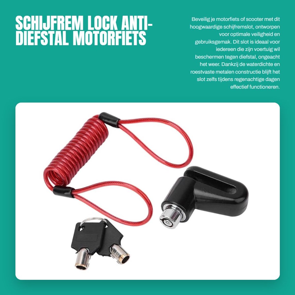 Dailygoods- Schijfremslot met Alarm - Waterdicht - Roestvast - Anti-diefstal - Hoogwaardig Metaal - Opvallende Kleur - Remslot