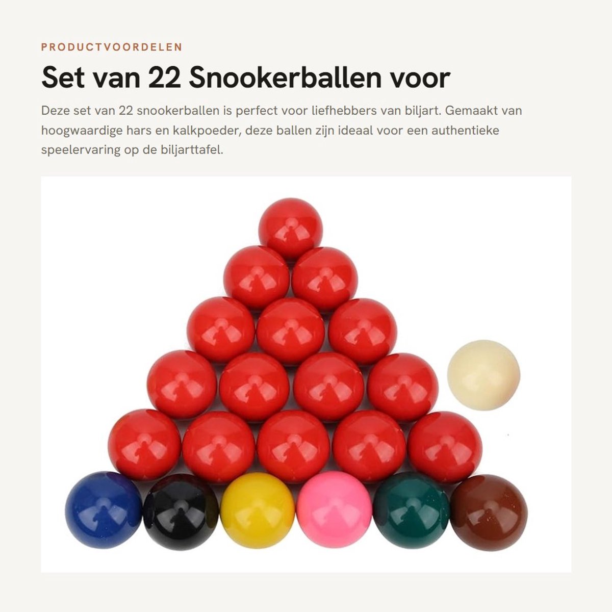 Dailygoods- Biljartballenset 22 Stuks - Snookerballen - Diameter 52,5 mm - Hars/Kalkpoeder - Officiële Speelbal - Sterk en Duurzaam