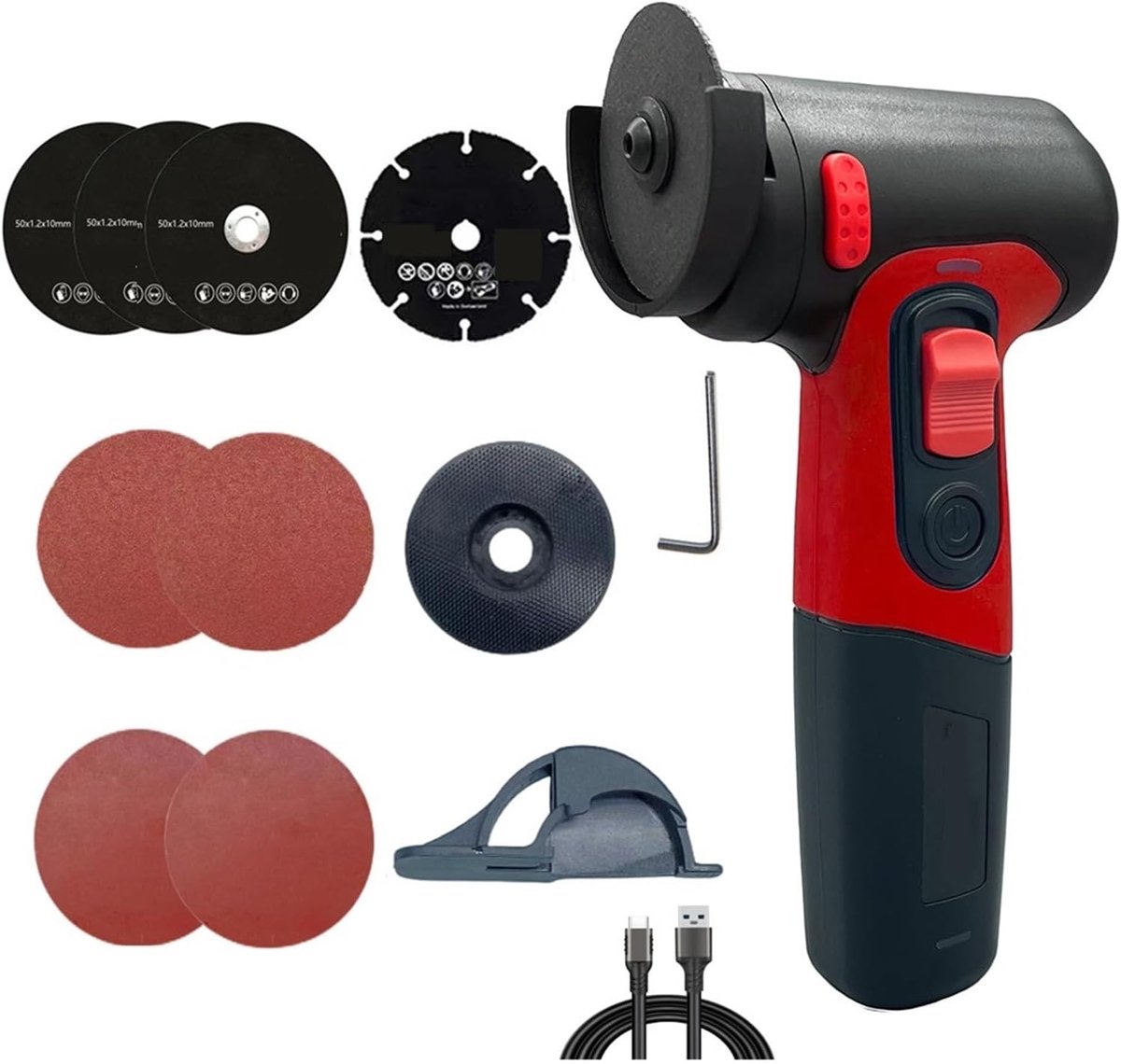 Elektrische Slijper - Mini Polijstmachine - Doe-het-zelf Projecten - Draadloos Oplaadbaar - 50 mm Snijdiameter - Rood