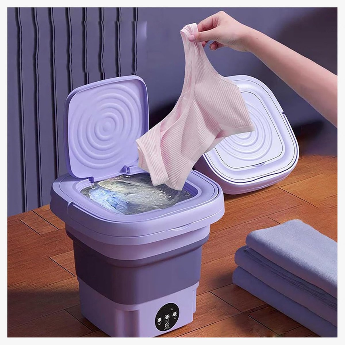 Mini Wasmachine Opvouwbaar Draagbare Wasmachine Babykleding Apart Wassen Met Centrifuge en Afvoer 8 Liter Paars