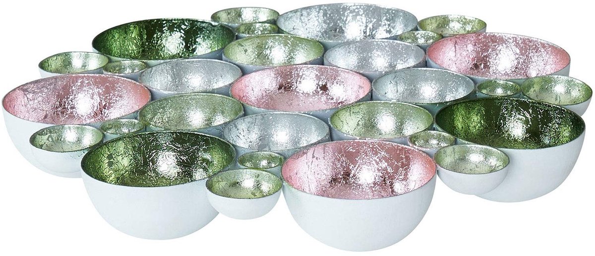 Dailygoods - Theelichtschaal 30 x 30 cm - Pastelroze, Zilver, Groen - Metalen Kandelaar