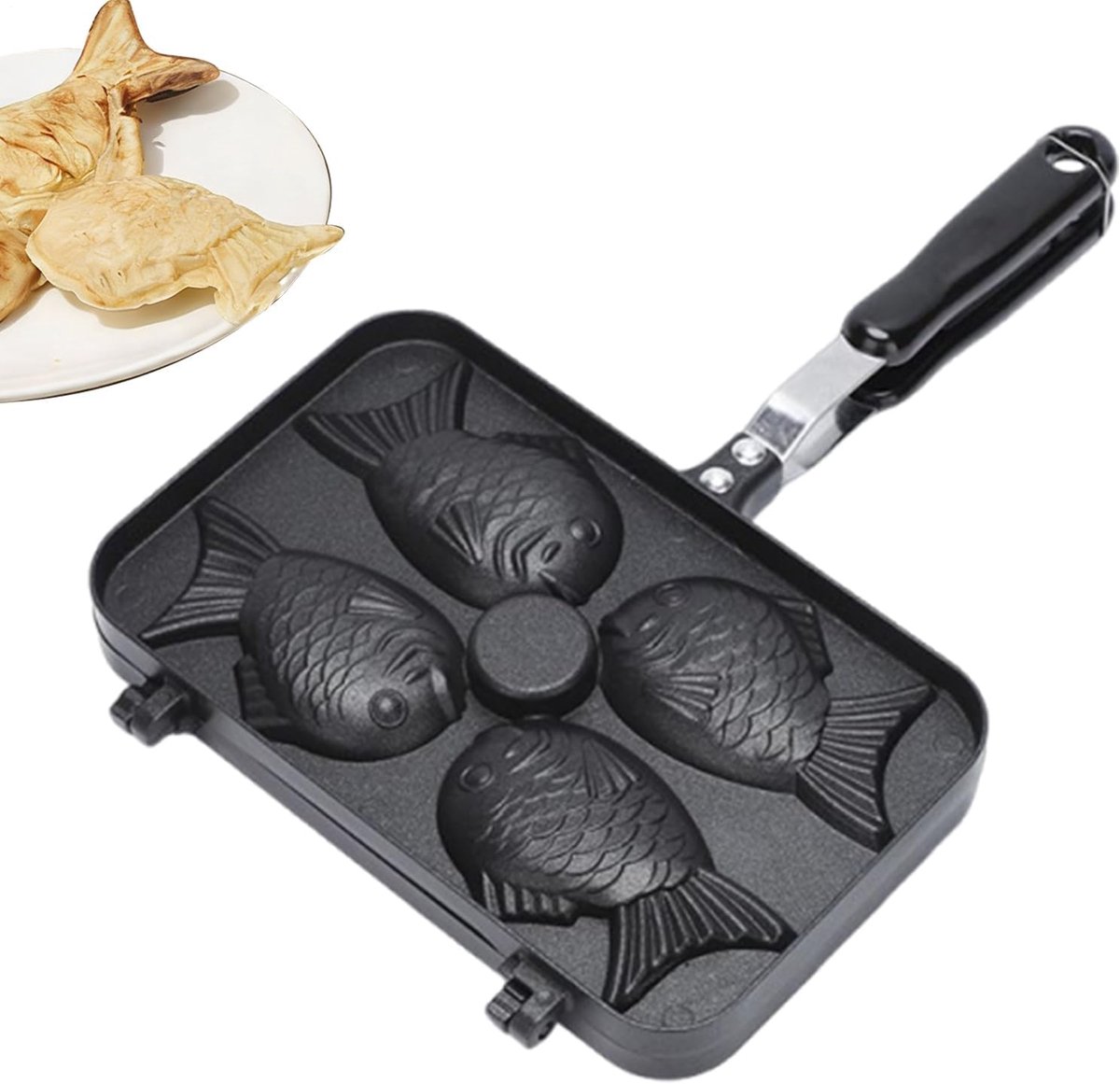 Taiyaki Maker - Wafelcakevorm Visvorm - Thuis Bakken - Dubbelzijdig Verwarmingssysteem - 4.5 x 25 x 4.5 cm - Meerkleurig