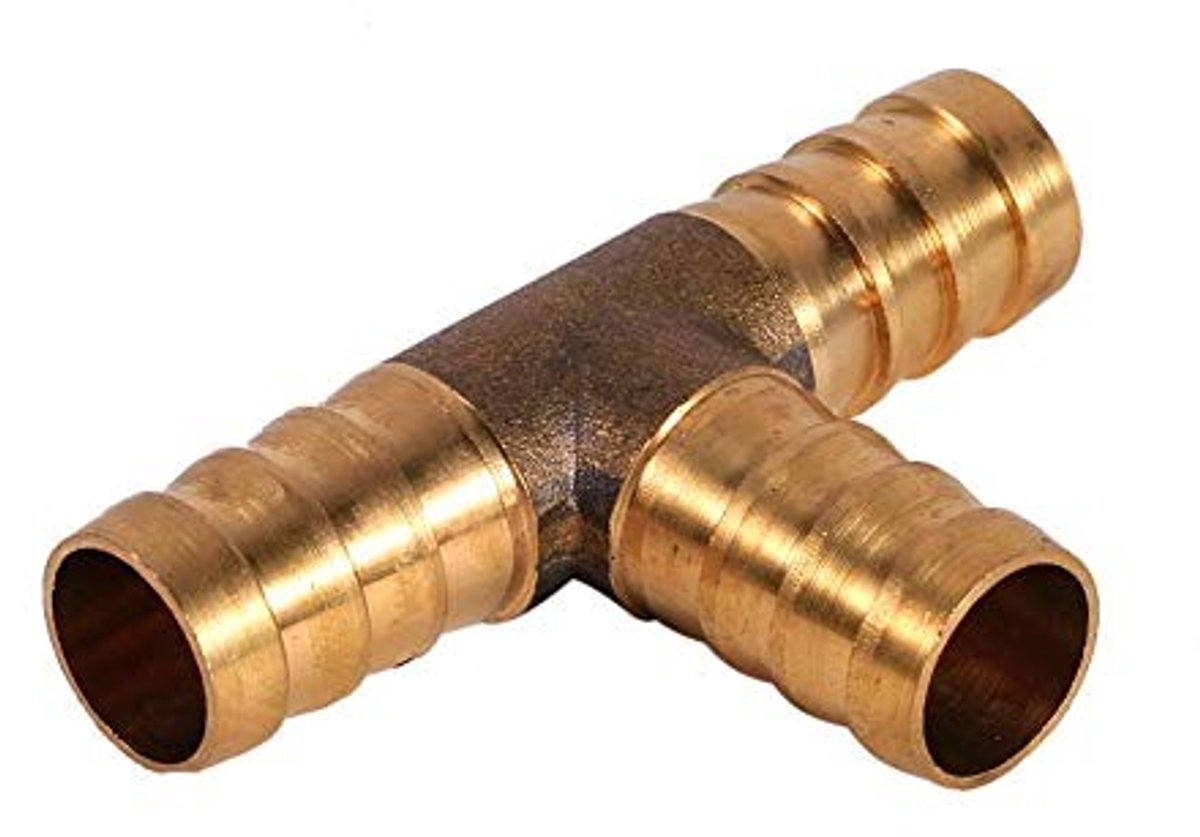 Dailygoods - 3-weg T-weg brandstofslang adapter - Messing verbindingsstuk - Gouden kleur - Voor brandstof en water - Hoge temperatuur tot 100 graden C...
