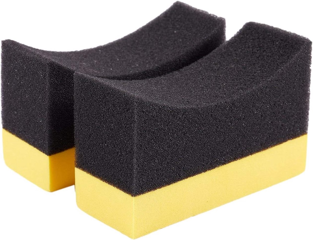 Spons Applicator Set - Bandenborstel Polijst - Auto Poetsen - Speciale Vorm - 2 Stuks - Geel Zwart