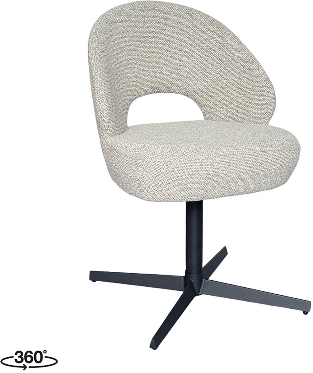 LABEL51 Saint Tropez Eetkamerstoel - Naturel - Royal Stof - Zwart Metaal - Stoel - Eetkamerfauteuil
