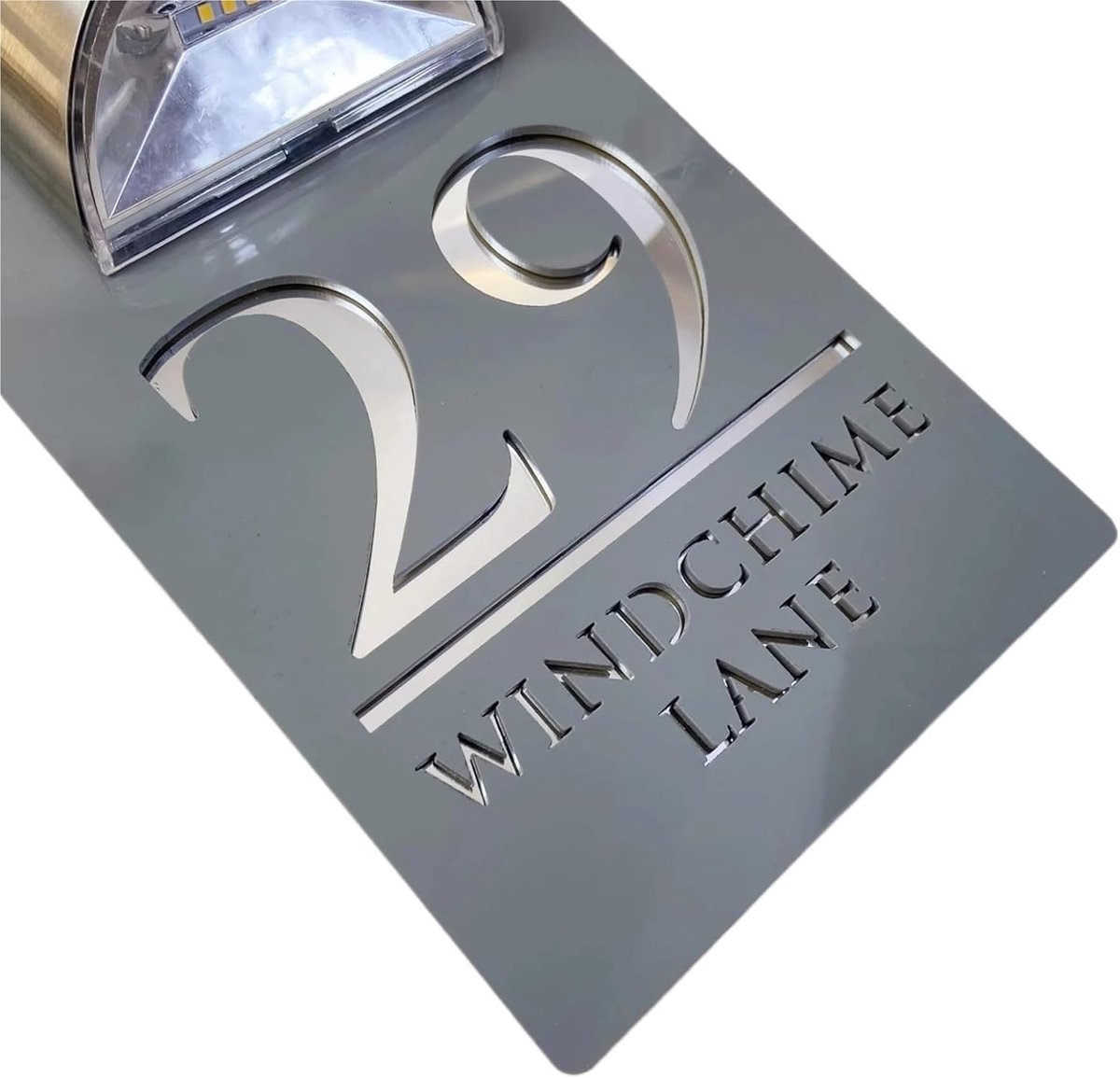 Huisnummer - Adresverlichting - Huis Verlichten - Op Zonne-energie - 25 x 15 cm - Grijs Zilver