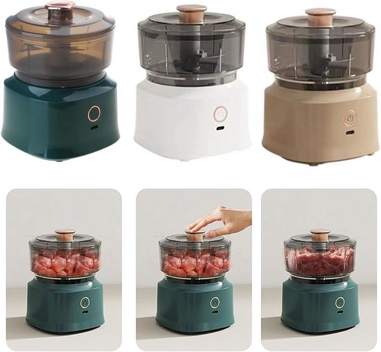 Keukenmachine Knoflook Chopper - Elektrische Hakmolen - Voedsel Bereiden - Snel en Veilig - 350ml Capaciteit - Wit — afbeelding 5