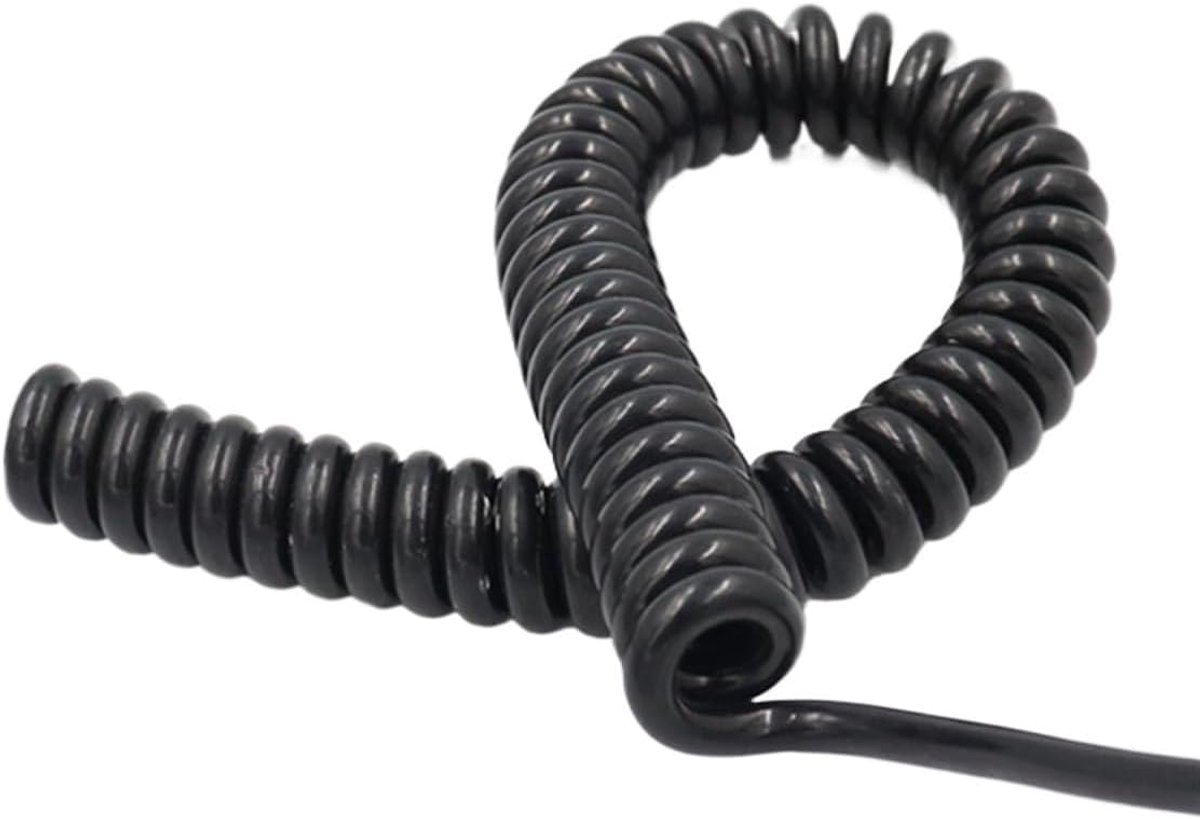 Verlengsnoer Spiraal - Afgeschermde Kabel - Flexibele Aansluiting - Compact Intrekbaar - 10 Meter - Mat Zwart