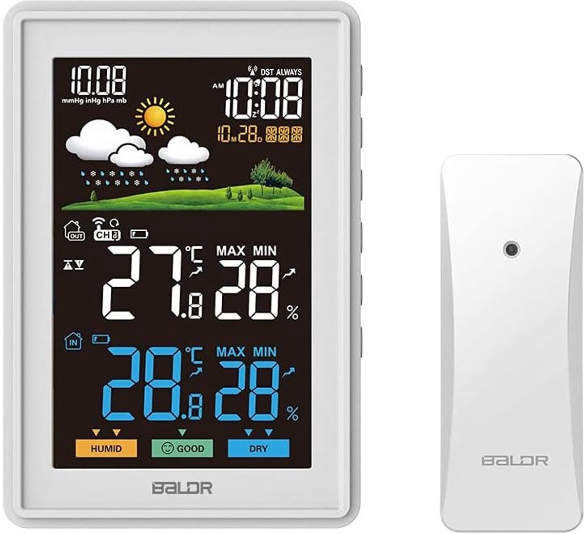 Weerstation Buiten - Weerdisplay Binnen - Weer Voorspellen - Radio Gestuurde Klok - Draadloze Sensor - Wit