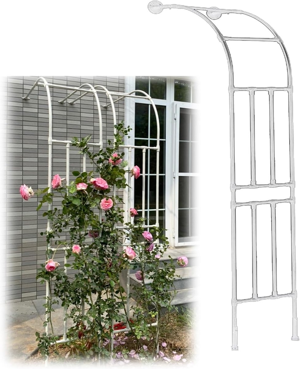 Metalen Rozenboog - Tuinboog Klimplanten - Tuin Decoratie - Weerbestendig Stevig Frame - 90x240x45cm - Wit