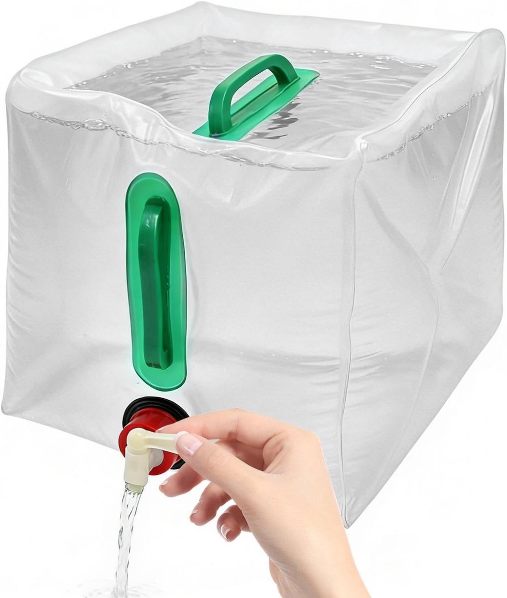 Waterjerrycan Opvouwbaar - Drinkwaterreservoir PVC - Buitenvoorziening Kamperen - Met Handige Kraan - 20 Liter Inhoud - Transparant