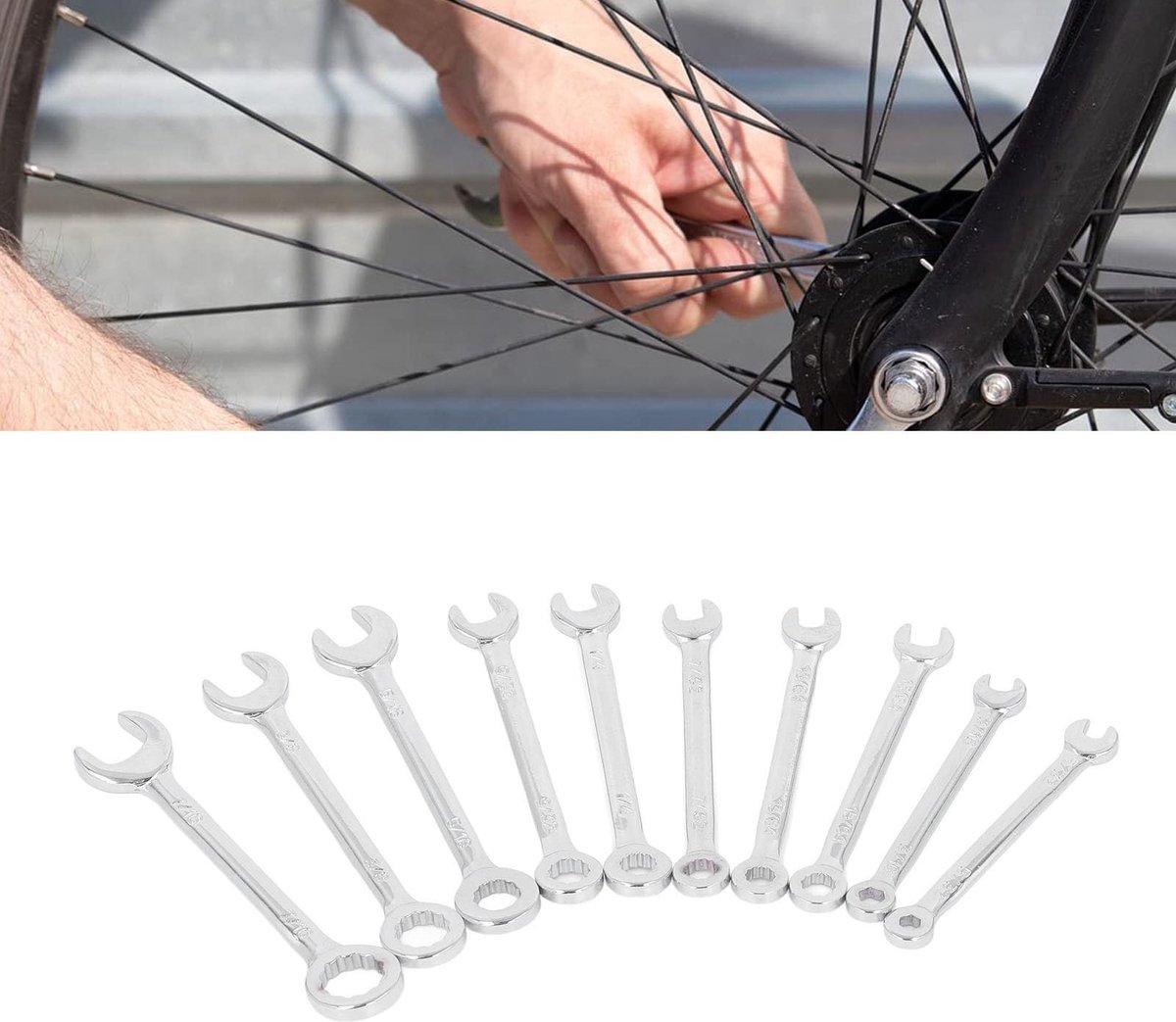 Dailygoods- Steeksleutelset 10 Stuks - Roestvrij Staal - Flexibel - Ergonomisch - 15 Graden Hoek - Opbergtas Inclusief - Moersleutelset