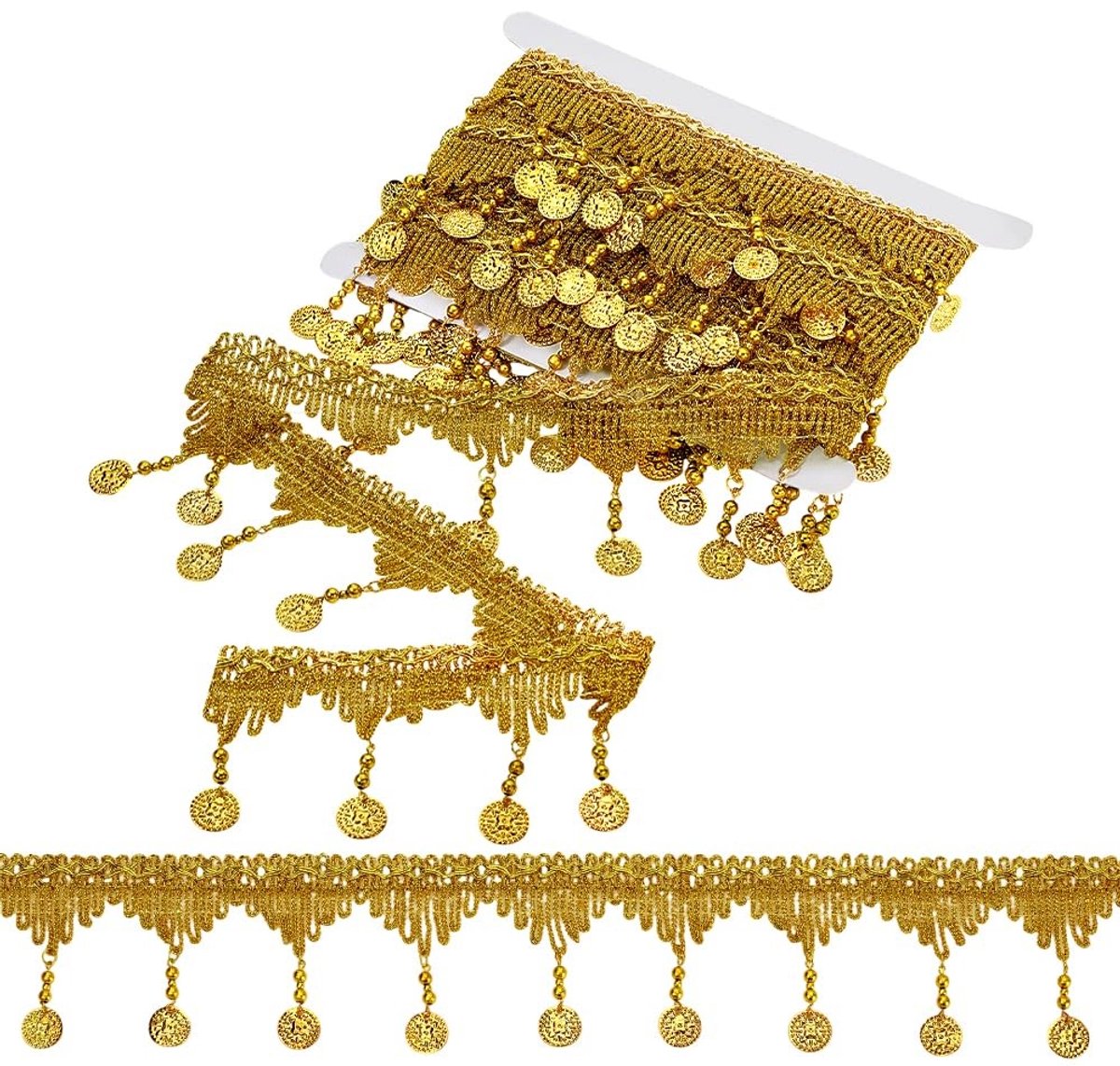 Dailygoods- Kantlint 4,5 m Gouden Franjes - Filigraan Kantlint 37,5 mm - Kwast Sierstof - Ambachtelijke Decoraties - DIY Knutselbenodigdheden - Kosteneffectief - Franje