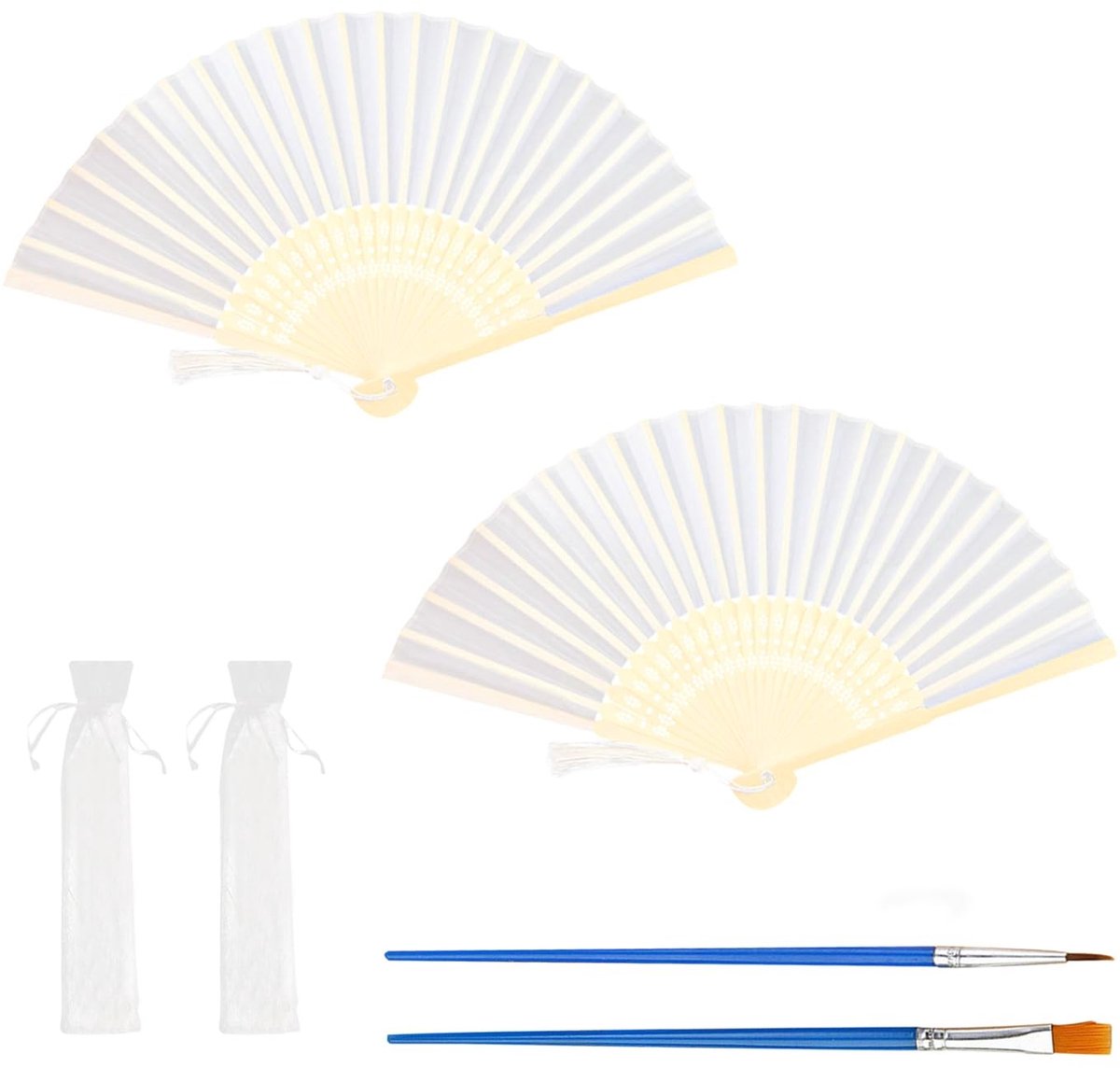 Dailygoods- Waaiers Duurzaam - Handwaaier - Wanddecoratie - Draagbare Stoffen Waaiers - Chinese Kwastjeshandwaaier - Afmetingen 21 cm gesloten, 38 cm uitgevouwen