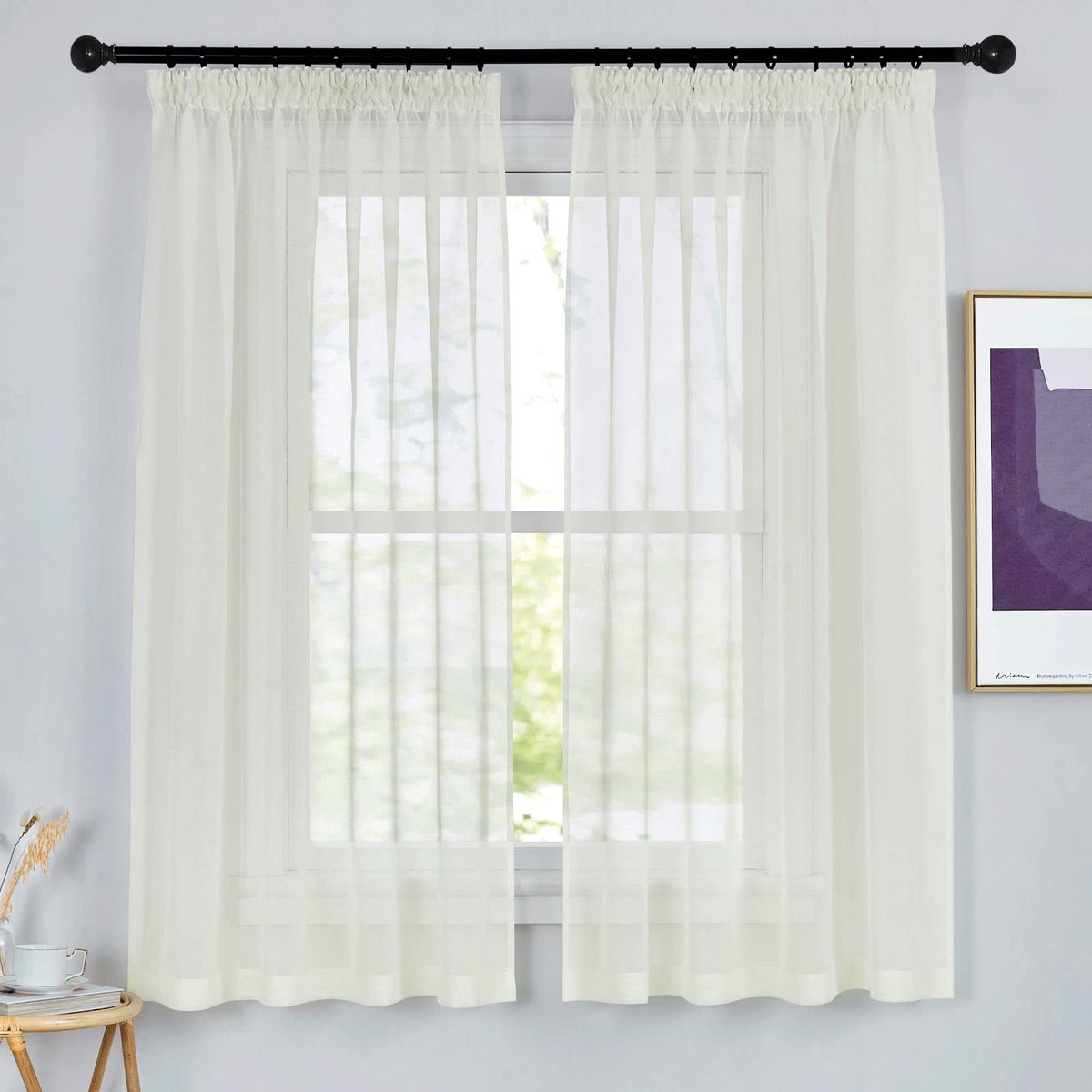 Dailygoods- Raamgordijnen Transparant - Voile Gordijnen - Plooiband - 2 Stuks - 140x160cm - Lichtbeige - Milieuvriendelijk Polyester - Voilegordijnen