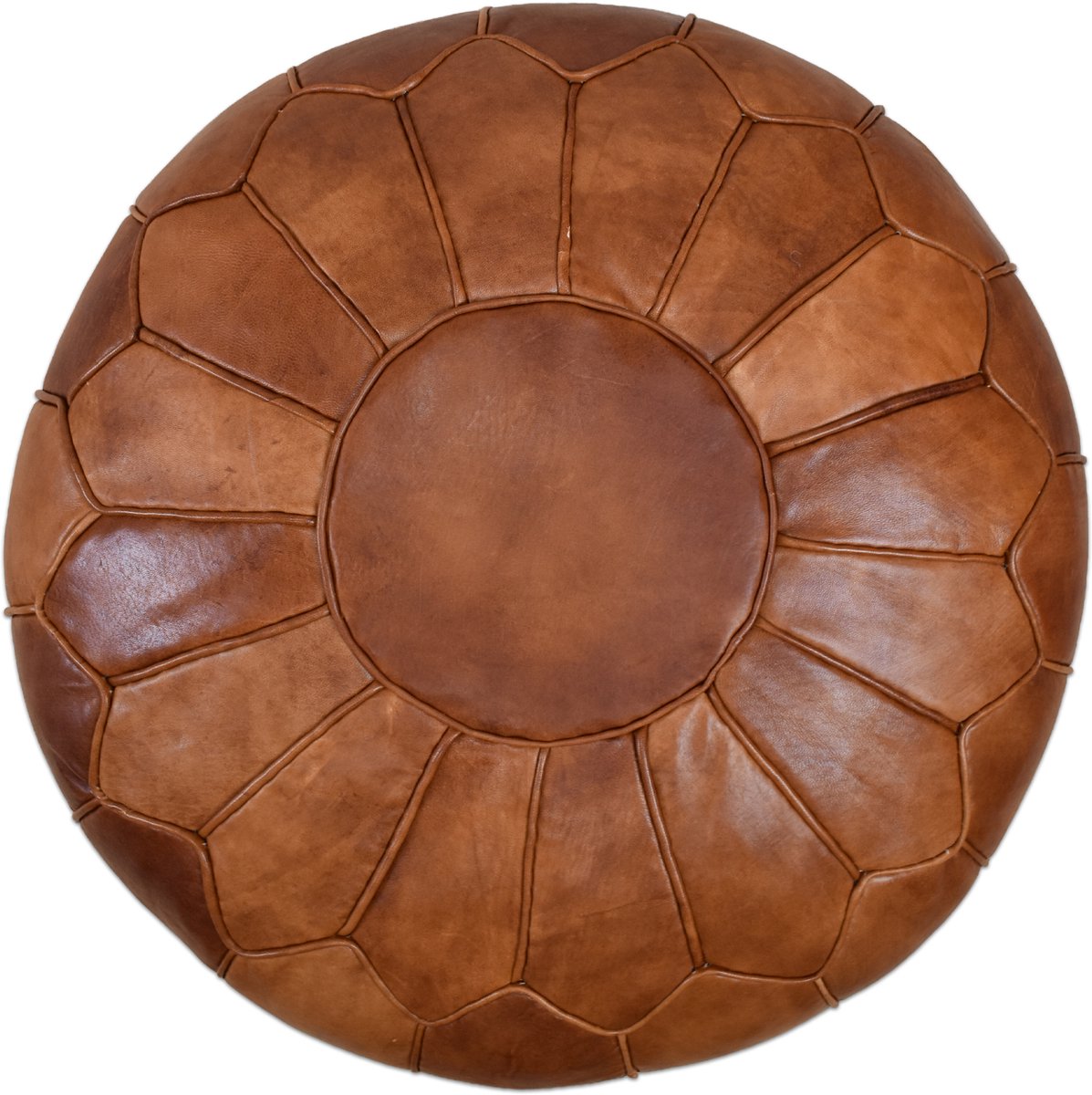 Poufs&Pillows Poef Rond (XL) - Cognac bruin - Poef Leer - Ø55 x 35cm - Gevuld geleverd - Poufs&Pillows