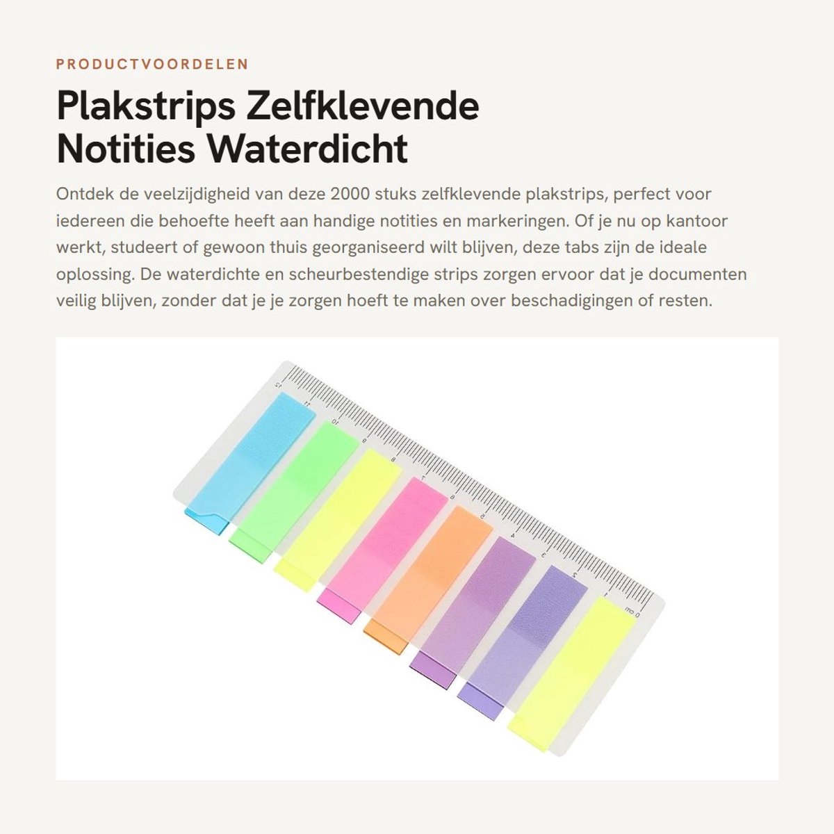 Dailygoods- Plakstrips Waterdicht - Zelfklevende Notities - Tabs - 200 Vellen - 8 Kleuren - Scheurbestendig - Liniaal - Markeerstiften