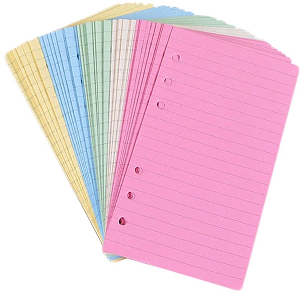 Dailygoods- Notitiepapier A6 - Gekleurd Gelinieerd - 150 Vellen - Losbladig Navulbaar - 6 Geperforeerde Gaten - Premium Materiaal - Navulpapier