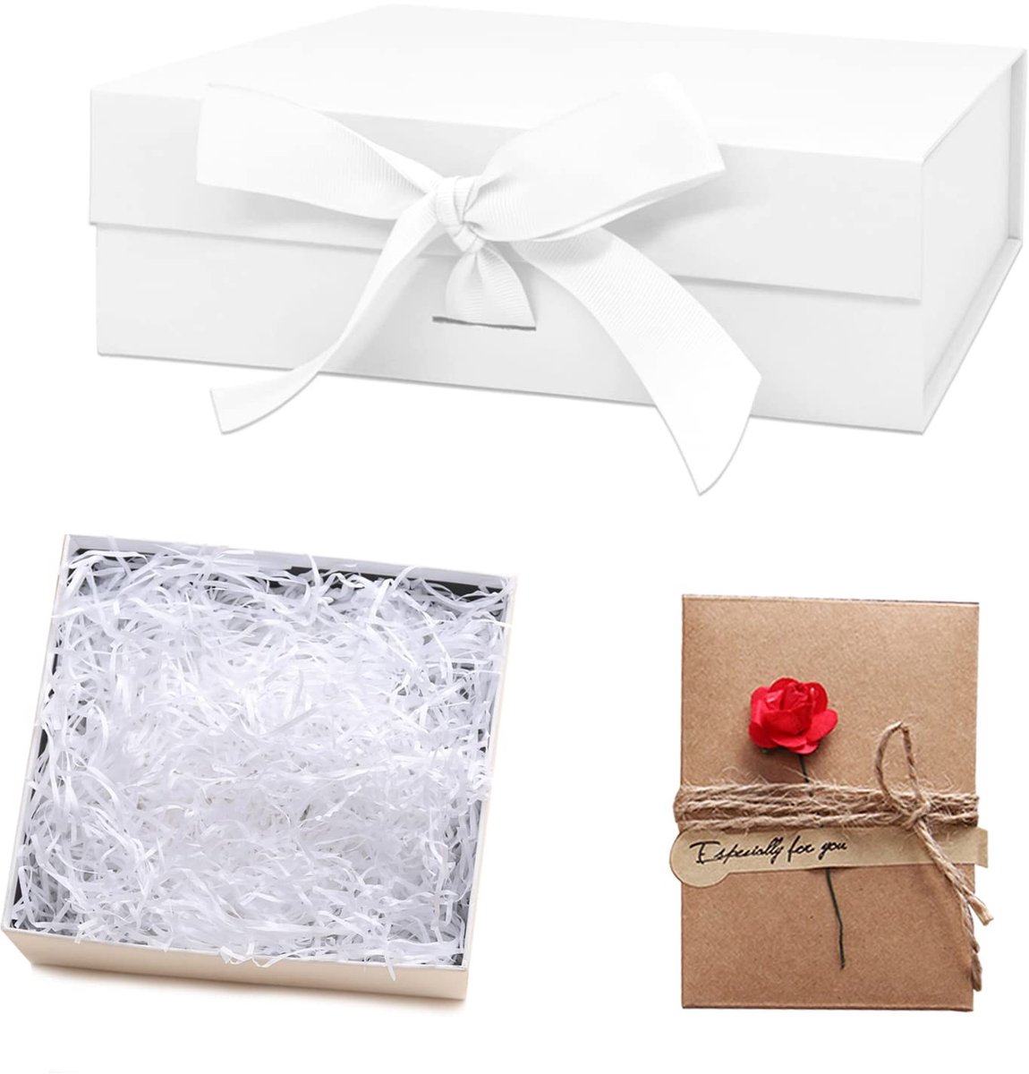 Dailygoods - Idota Geschenkdoos met deksel, wit, magnetische geschenkdozen met lint, wenskaarten, vulmateriaal, geschenkdozen voor bruiloft, verjaardag, Kerstmis, jubileum