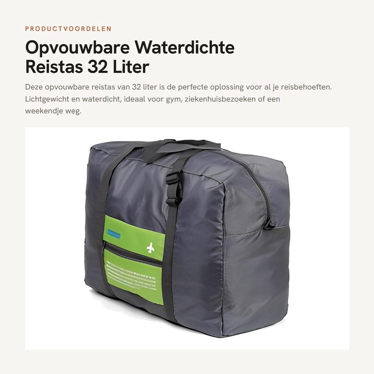 Dailygoods- Opvouwbare Reistas 32 Liter - Waterdichte Handbagage - Lichtgewicht Gymtas - Organizer voor Vakantie - Ideaal voor Uitjes - Nylon Materiaal