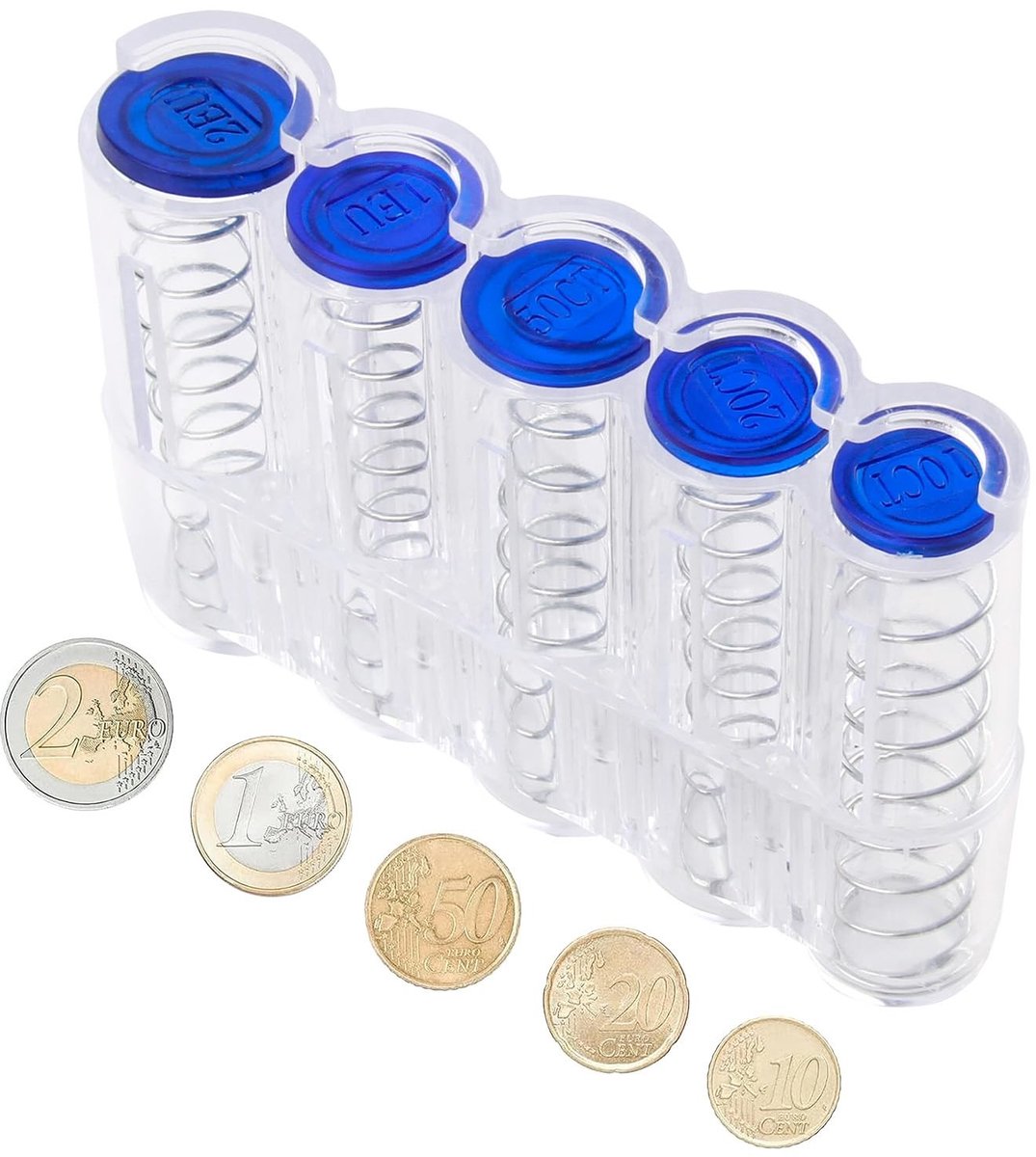 Dailygoods- Muntenbox met 5 Vakken - Transparante Munthouder - Kleingeldsorteerder - Robuuste Kunststof - Compacte Afmetingen 13x8,3x3,4 cm