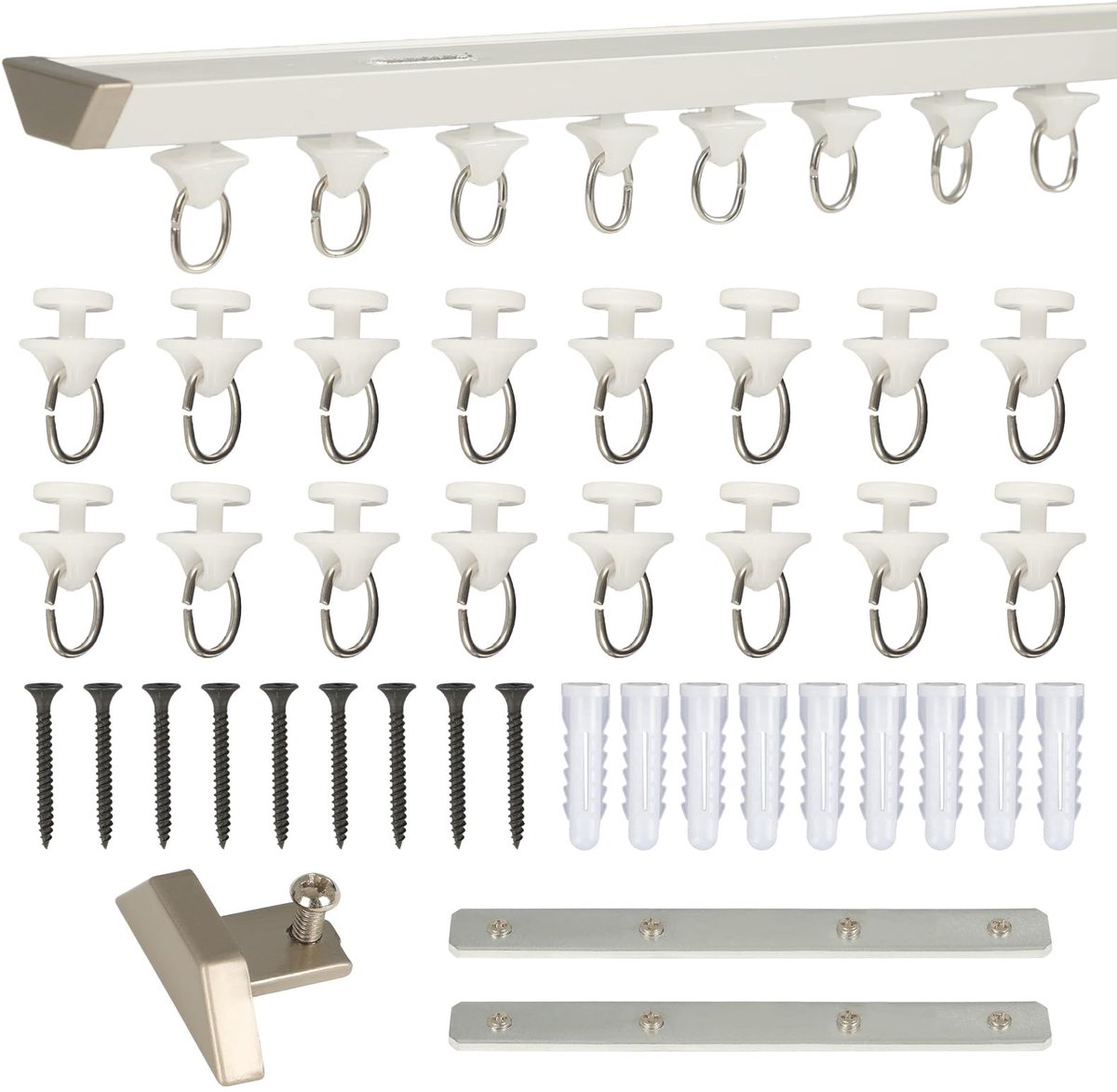 Dailygoods- Gordijnrail 3 m - Aluminium - Plafondmontage - Stille Rollen - Ruimteverdeler - Hoge Draagkracht - Inclusief Accessoires - Plafondrail