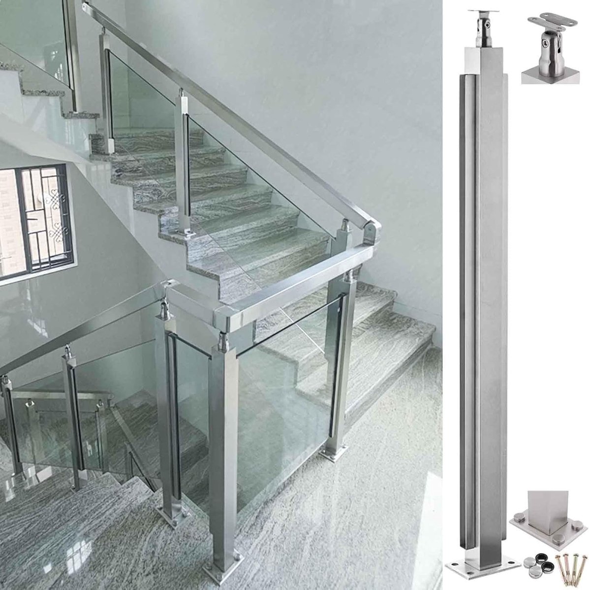 Glazen Balustrade Paal - Leuning Hekpaal - Veiligheid Balkon - Verstelbare Beugel - 95 cm Hoog - Goud